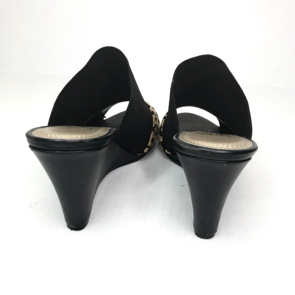 Open Toe Wedge Heels Leopard Stretchy Slide On Imp - Picture 4 of 5